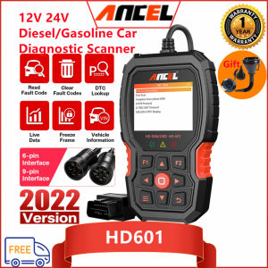 ANCEL HD601 For 24V Heavy Duty Truck Full System OBD2 Scanner Support OBD Basic Functions Diagnostic Turn Off Engine Light Auto Scan 12v and 24v HDOBD Diesel Automotive For Volvo Ford Freightliner Cummins