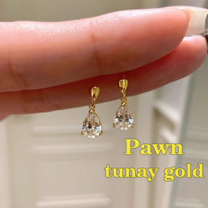 hikaw 18k saudi gold original earrings New Sparkling Water Drop Zircon Pendant Earstuds for women earrings hypoallergenic