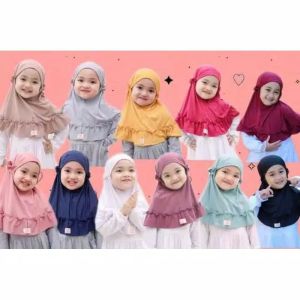 Kerudung anak perempuan Jilbab bayi 0-3 tahun Jersey premium Bergo tali serut Hijab instan Kekinian