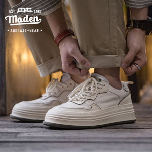 MADEN รองเท้ากีฬารุ่นปี2025สำหรับผู้ชายรองเท้าเอวสูงแนวเรโทรญี่ปุ่นรองเท้าเอวสูงพื้นรองเท้าหนารองเท้าลำลองใหม่รองเท้าสีขาวขนาดเล็กสำหรับผู้ชาย