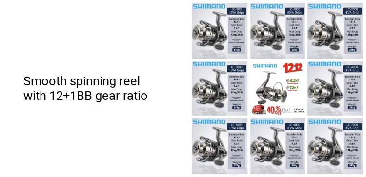 马来西亚现货 ShimanoEVA Handle Grip Rocker Ultra Smooth Spinning Fishing Reel  LC800-7000 Series 12+1BB Gear 5.2:1 Saltwater Fishing Reel Air drive Spool