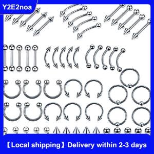 【Local shipping】 60Pcs Steel Mixed Nose Lip Eyebrow Tongue Belly Bar Ring Body Jewelry