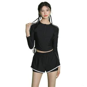 Bộ hai mảnh nữ trước zippered Áo Tắm Chống phát ban 2 mảnh tay áo dài thể thao Bộ Đồ Tắm lướt sóng nhanh khô swimwears