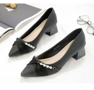 [Free Shipping] WomenS Chunky Heel Shoes 2026 Spring New Collection Mid-Heel Low-Heel Shallow-Toe Pointed-Toe Elegant Suitable For Pairing With Dresses High Heels