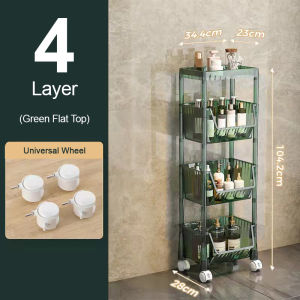 Bathroom Shelf MultiFunctional Storage Organizer Trolley Rolling Utility Cart with Handle for Office Living Room Kitchen