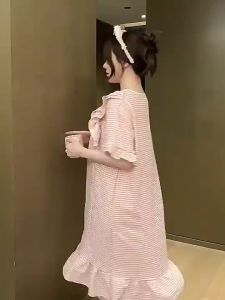 Night dress Plus size Sleepwear Woman Cotton Sleeping dress Pyjamas Women Summer Short sleeve Pajamas Loose Home wear M-5XL