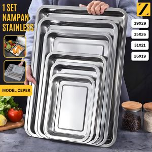 1 SET Nampan Stainless Persegi Bake Tray Baki Loyang Wadah Makanan Kue Roti Segi Empat 4 PCS