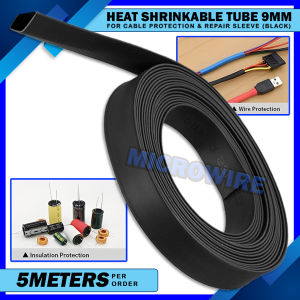 MW 5 Meters Black Heat Shrinkable Tube 9mm – Flexible Wire Wrap for Cable Repair & Electrical Safety