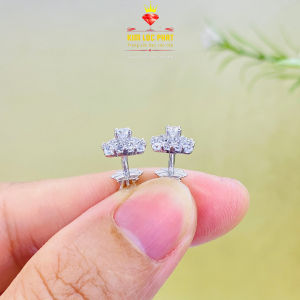Khuyên tai nữ bạc xi bạch kim vuông bo khóa vặn đá chủ 2li5 Bông tai nữ bạc xi kim Hoa tai bạc thật mạ vàng trắng thiết kế sang trọng đẳng cấp - KIM LỘC PHÁT BVBV2L5