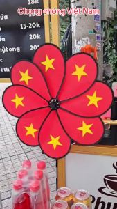 Chong chóng cờ đỏ sao vàng 8 cánh mẫu mới size 50cm Decor quán cafe quầy hàng chống nước