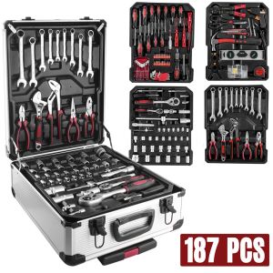 ISKU Toolkit Set 187/82/61/53/37PCS/kunci shock set/kunci set lengkap 1 box bengkel/kunci Bengkel motor komplit/alat alat bengkel komplit murah/kunci sok set lengkap