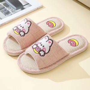 Rabbit Linen Home Indoor Wooden Floor Slippers For Women And Mens Couple Slippers