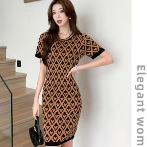 Missliu Fashion Womens O-Collar Knit Dress Summer New Small Fragrance Texture Slim Fit Hip Short Skirt