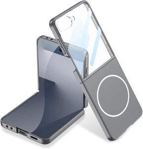 [Compatible with MagSafe] for Samsung Galaxy Z Flip 7 Case with Built-in Screen ProtectorContrast Color Ring Slim Matte Hard Plastic Shockproof Phone Case Cover for Z Flip 7 Cover