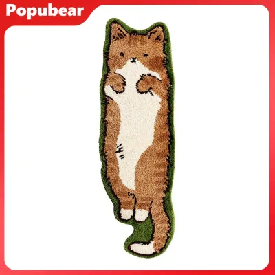 Popubear Decorative Cat Carpet Plush Cat Floor Mat Cute Plush Cat Rug Cartoon Kitten Floor Mat Soft Anti-slip Bedroom Living Room Kids Playroom Decor Cozy Bedside Carpet for Home Asia