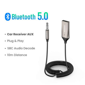 อะแดปเตอร์บลูทูธ Aux ไร้สายสำหรับรถยนต์ รับสัญญาณบลูทูธ USB เป็นแจ็ค 3.5 มม. อะแดปเตอร์เสียงเพลงไมค์แฮนด์ฟรีสำหรับลำโพงรถยนต์
