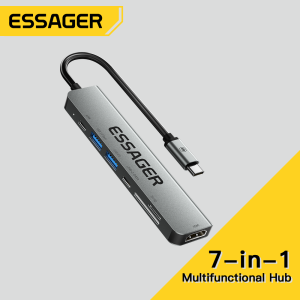 Essager USB C HUB 7 in 1 Converter Type C to HDMI Multi Adapter USB 3.2 VGA RJ45 Card Reader PD 100W Adapter For Mbk Pro Laptop Phone Tablet