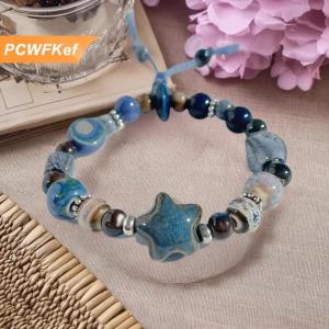【PCWFKef】 สร้อยข้อมือลูกปัดเซรามิกรูปดาวท้องฟ้าน่ารักทำด้วยมือของขวัญเครื่องประดับมิตรภาพสำหรับผู้หญิงสาวๆ