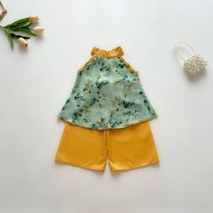 (4-28kg) Bộ Yếm Gấm Lụa Hồng NHÍM XÙ KIDS Cho Bé Gái 1 Tuổi Đến 8 Tuổi S030