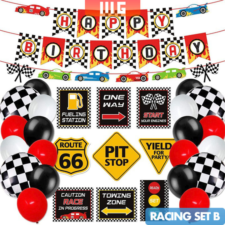 Racing theme birthday party decorations set banner chequered flag ...