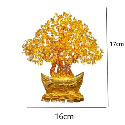 Ornamen Pohon Uang Pohon Kristal Keberuntungan Fengshui Dengan Liontin Uang