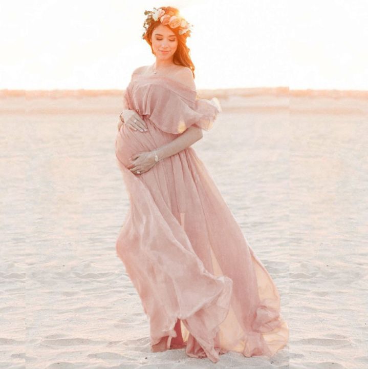 long flowy summer dresses with sleeves Ruffles Maxi Maternity Gown For Photo Shoots main image 0