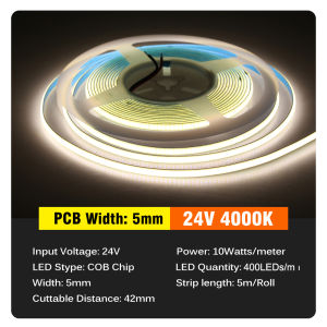 DC 12V 24Vไฟเส้น LED 3mm/5mm ไฟเส้นสายยาวรุ่นที่แคบ ความหนาแน่นสูง COB ยืดหยุ่น 3000K 4000K 6000K แถบแสงที่สัมผัสได