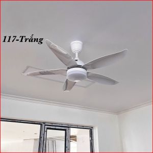 Quạt trần có đèn 5 cánh cong ánh sáng 3 màuđộng cơ DC lõi đồng 6 tốc độ mátđảo chiều hút ẩm mùa đôngbảo hành 5 năm