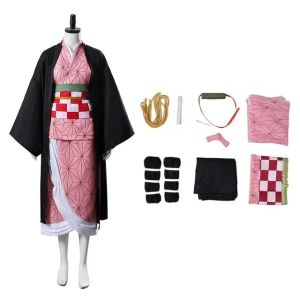 Halloween Anime Kamado Nezuko Cosplay Costume Killer Costumes Kimono Haori Wig Clogs Suit For