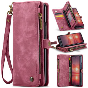 Vintage Suede Z Fold 5 6 7 Wallet Case Leather Flip Cover Multifunction Card Holder Zip Pouch Samsung Galaxy Z Fold7 Full Protection Anti-Drop Wristlet Phone Case with S-Pen Slot