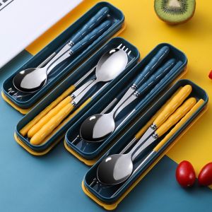 3 in 1 Stainless Steel Flatware Cutlery Set with Case Portable Knife Spoon Fork Kit Office Travel