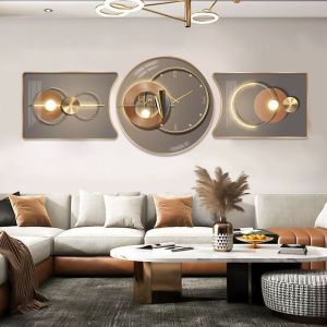 Large Living Room 3 Pcs Set Clock Mural Decoration Wall Painting Decor Art Display Modern Background