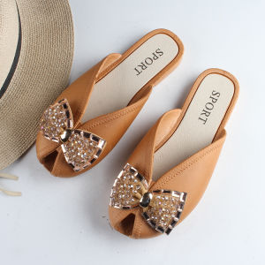 Free Shipping WomenS Summer Fashion Slippers New Beaded Casual Home Sandals Flat-Soled Outdoor Wear Closed-Toe Half-Slipper Sandals
