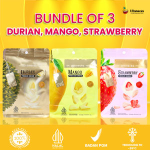[BEST SELLER] URSNACKS Bundle Of 3 - Freeze Dried Keripik Sehat Durian + Mango + Strawberry