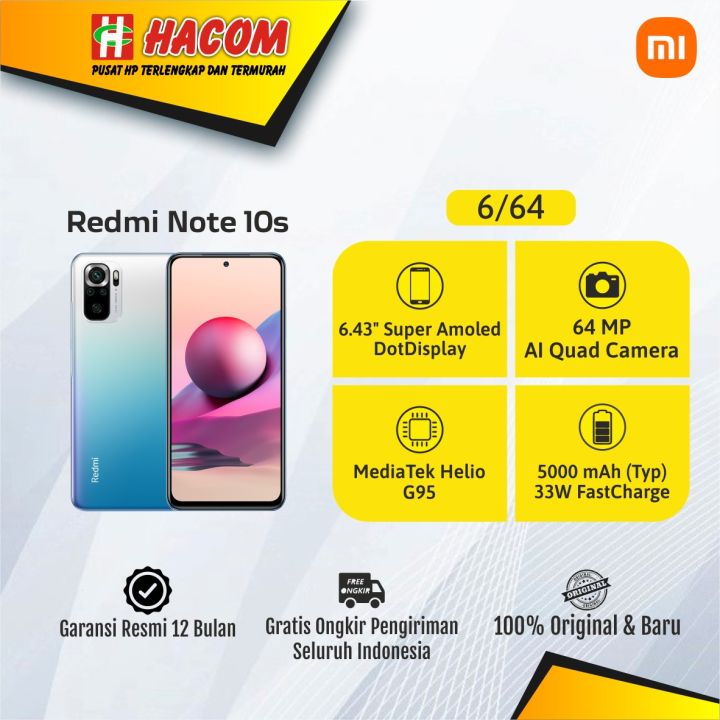 XIAOMI REDMI NOTE 10S RAM 6GB/64GB RAM 8GB/128GB GARANSI RESMI