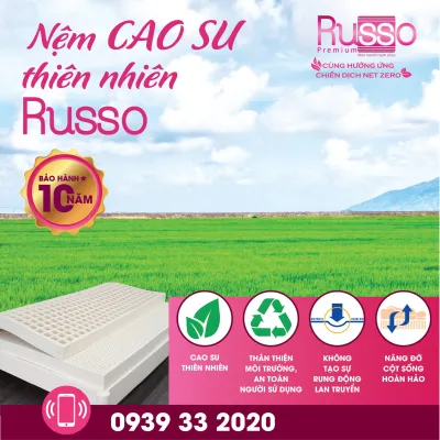 NỆM CAO SU THIÊN NHIÊN RUSSO 160X200X10CM