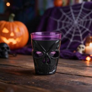 DJDK Flashing Halloween Glowing Skull Cup Double Layer Design LED Light Skull Head Glowing Wine Cup Cool Mini Halloween Drinking Cup Bar
