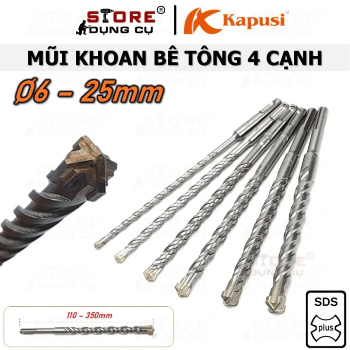 Mũi khoan bê tông 4 cạnh đuôi gài SDS Plus KAPUSI Japan 6-16 x 160mm ...