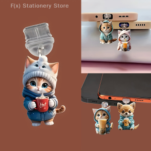 Cute 2D Cat Phone Anti Dust Cap Charge Port Plug For IPhone Type C Dust Protection Stopper Accessorie