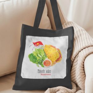Túi canvas đen túi tote in hình món ăn Việt Nam mẫu bánh xèo