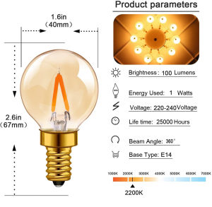 E12 E14 Edison Bulb G40 1W Dimmable LED Filament Bulb 2200k Warm White Lighting Pendant Decoration Standard Screw Base 360 degree Beam Angle Lower Heat Efficiency Incandescent Bulb