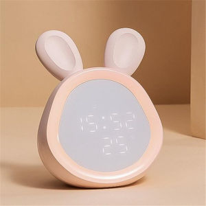 Creative cartoon rabbit alarm clock Smart Led lamp Digital clock Timing temperature display Led bedside lamp Lovely gift beside bedroom lamp