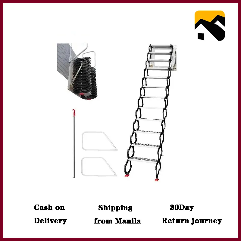 VEVOR Attic Steps Pull Down 12 Steps Attic Stairs Alloy Attic Access  Ladder, Black Pulldown Attic Stairs, Wall-mounted Folding Stairs for Attic