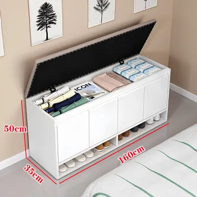 Solid Wood Entryway Shoe Bench Flip Storage Ottoman with Soft Cushion for Hallway