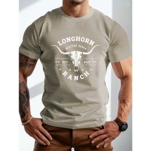American Western Ranch Style Printed Mens T-Shirt with Multiple Colors to Choose from Summer Retro Trend Short Sleeved Top