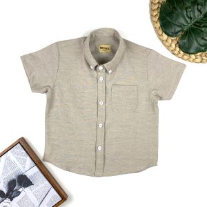 Bronkis Junior Kemeja Anak Laki Laki Lengan Pendek Bahan Chambray Warna Light Brown untuk usia 0-10 tahun