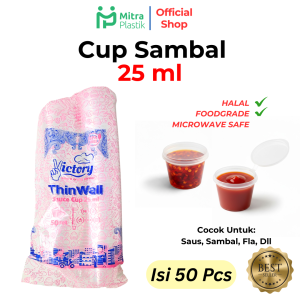 Sauce Cup 25 ml isi 50 pcs Wadah Tempat Saos Sambal Plastik Thinwall Klip