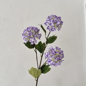 DAN LE 77cm Artificial Hydrangea Flowers Real Touch 3 Heads Silk Hydrangea Flowers Fake Floral Props Green Leaves Fake Plants Wedding Decor