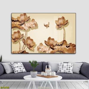 Tranh Laminate Tráng Gương - Tranh Treo Tường Hoa Sen Điêu Khắc 3D