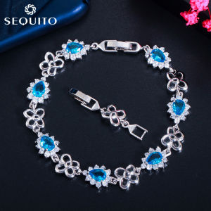 SEQUITO Charming Flower Bracelet for Women Girl Delicate Water Drop Cubic Zirconia Stone Bangle Jewelry Birthday Gifts B097